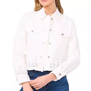CeCe women’s eyelet scalloped-hem denim jacket | size 4
